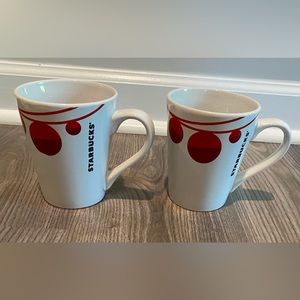 Lot of 2 Starbucks 2012 Christmas Coffee Mug Cup Red String of Balls Design